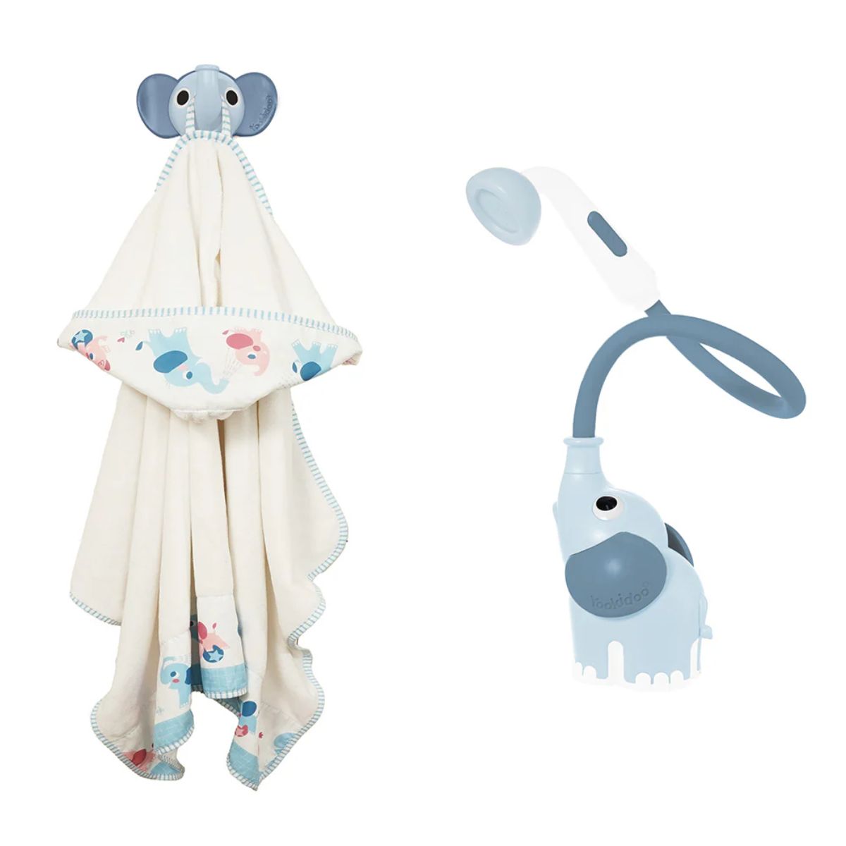 Yookidoo Bath Set Elephant Baby Shower 0-24M - Cloudy Blue - Complete Bath Time Set