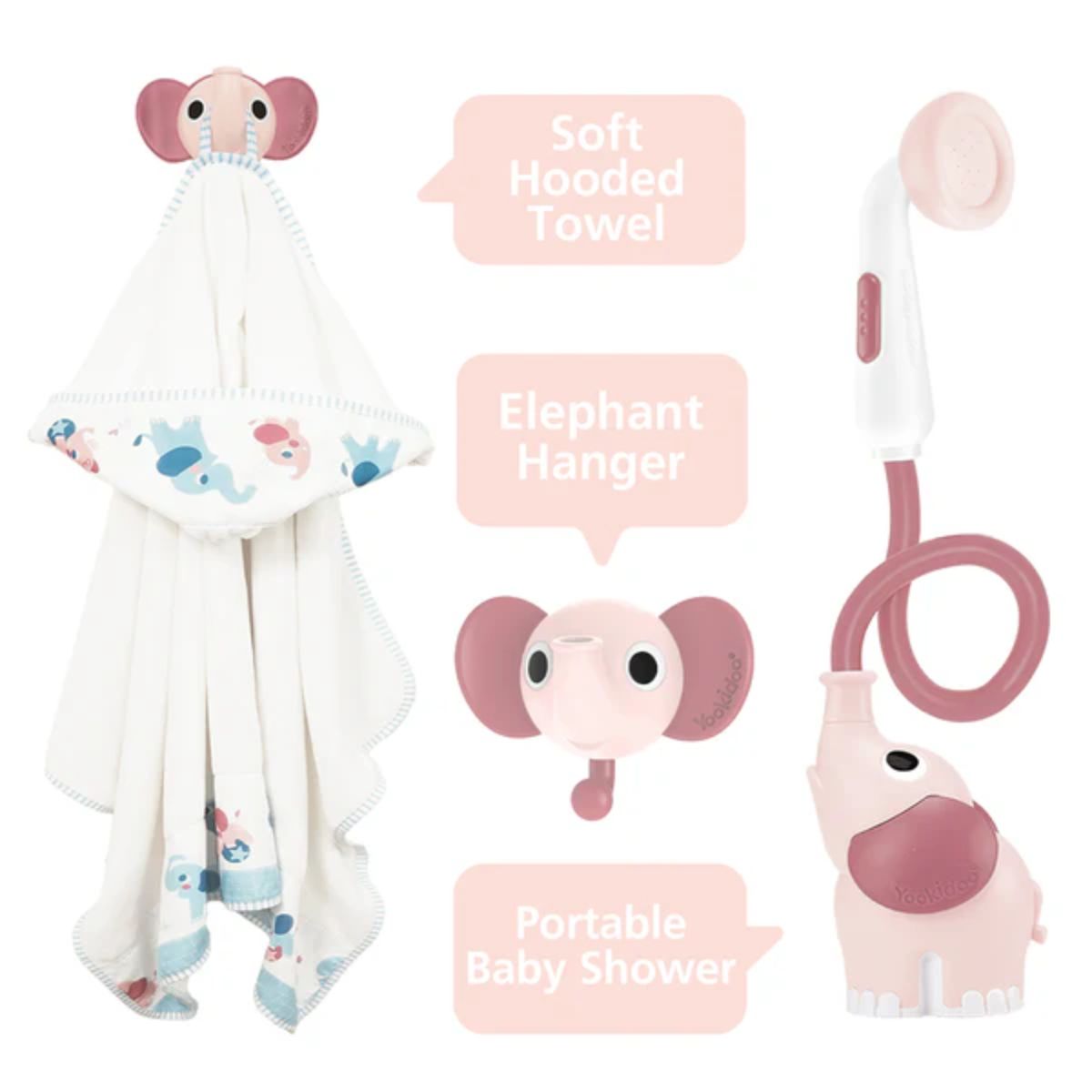 Yookidoo Bath Set Elephant Baby Shower 0-24M - Pink - Portable Baby Shower System