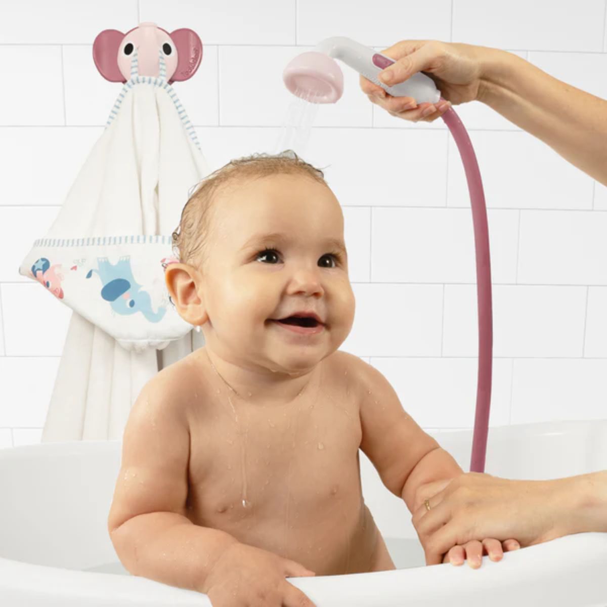 Yookidoo Bath Set Elephant Baby Shower 0-24M - Pink - Gentle One Handed Operation